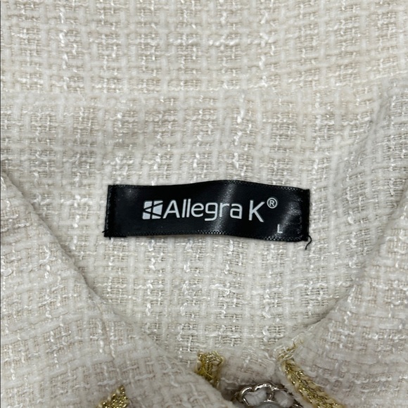 Allegra K Tweed Cream Blazer Jacket Gold Trim - Picture 2 of 11